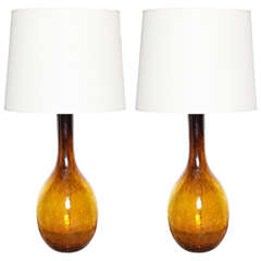 Vintage Pair of Amber Murano  Glass Table Lamps