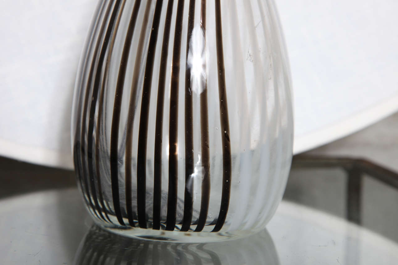 Italian Pair of Black and White Stripe Murano Glass Table Lamps For Sale