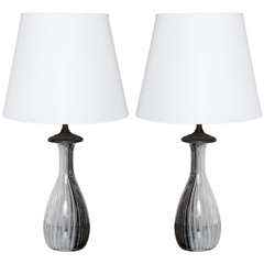 Pair of Black and White Stripe Murano Glass Table Lamps