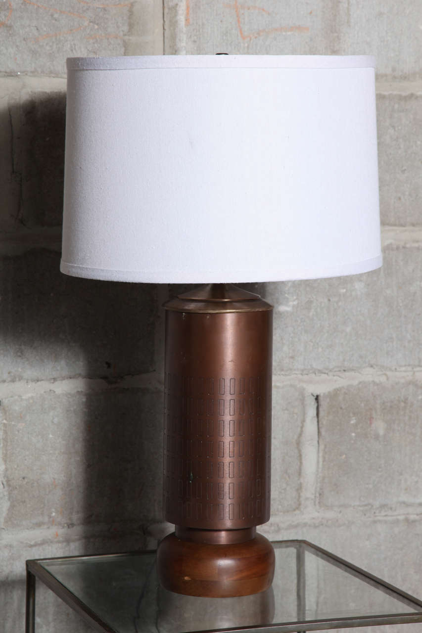 Pair of Etched Copper Table Lamps