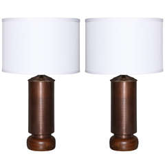 Pair of Etched Copper Table Lamps