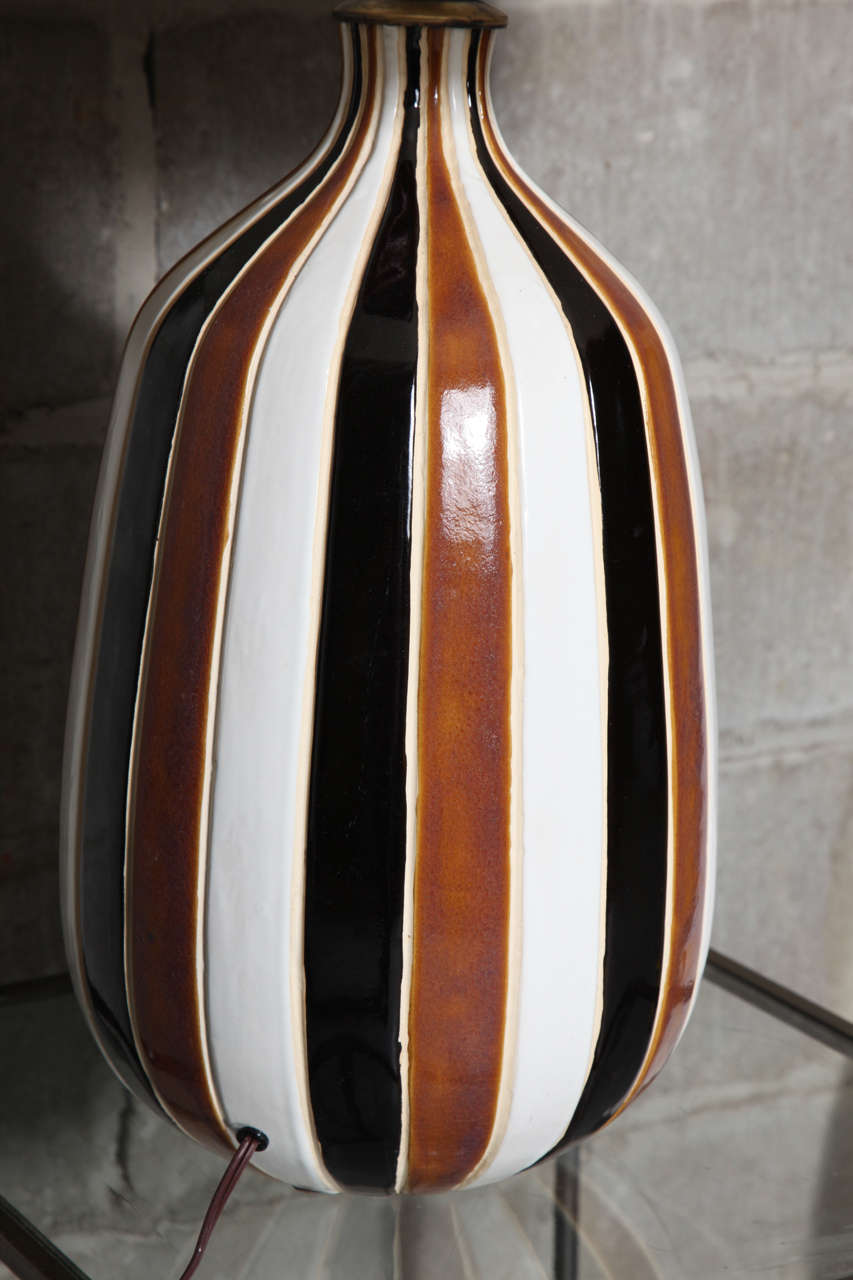 Pair of Striped Ceramic Table Lamps For Sale 1
