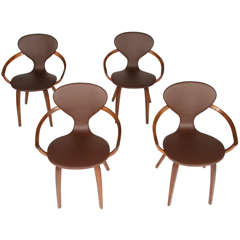 Norman Cherner Attr. Pretzel Chairs with Very Rare Round Walnut Armrests