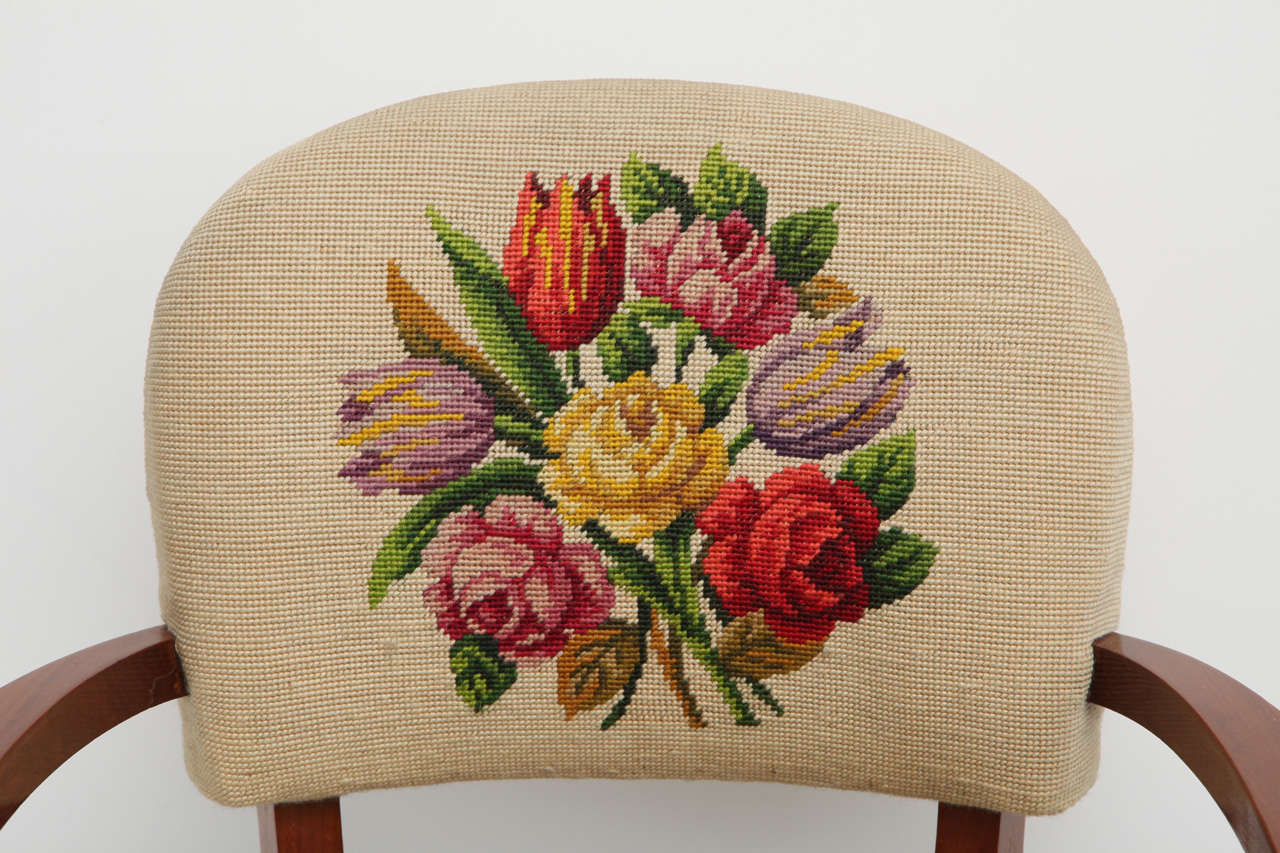 French Armchair with Original Embroidered Upholstery by Jules Leleu