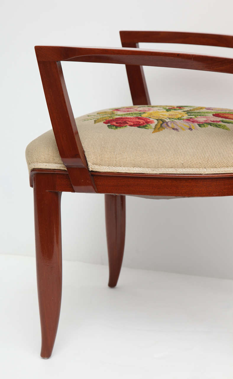 Armchair with Original Embroidered Upholstery by Jules Leleu 1