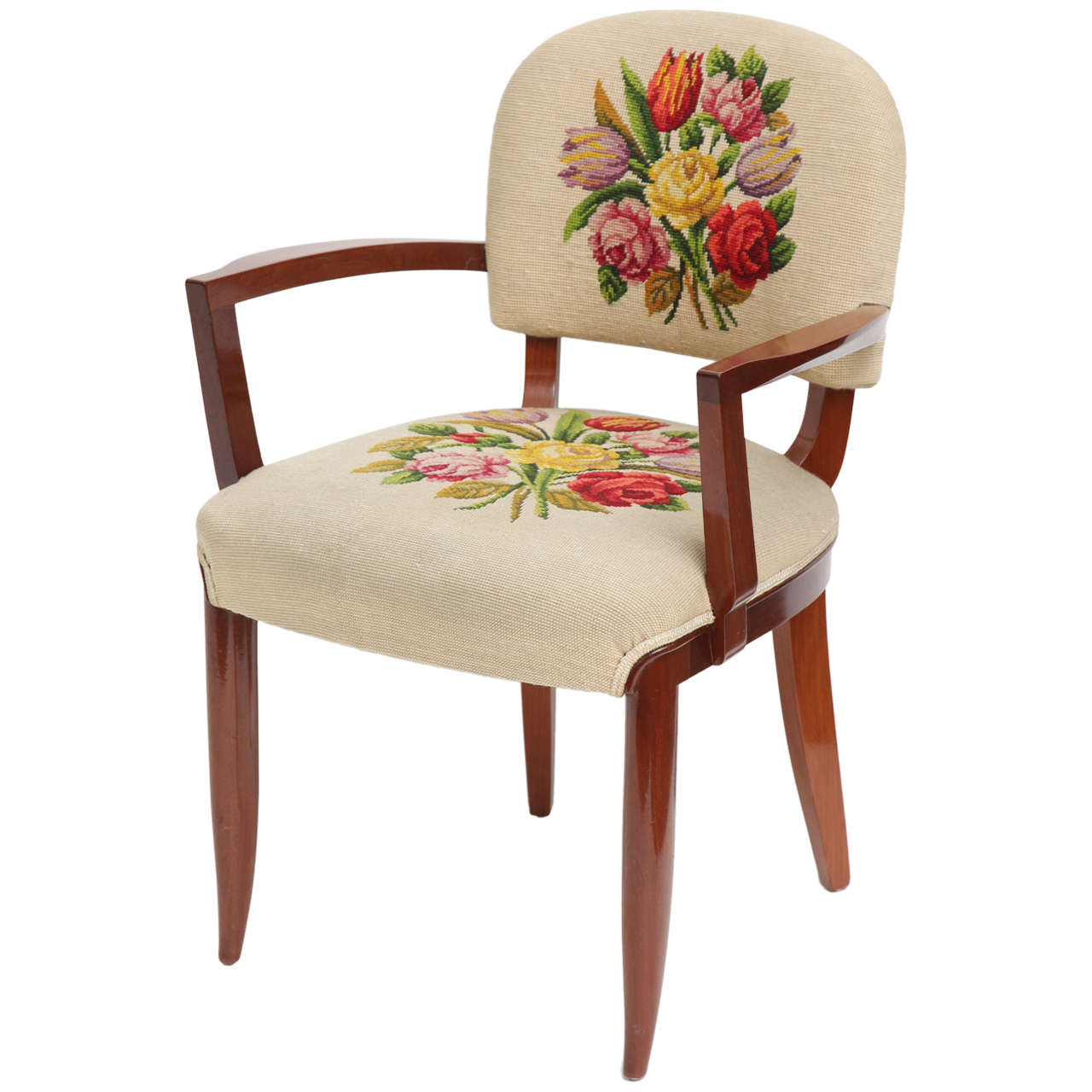 Armchair with Original Embroidered Upholstery by Jules Leleu