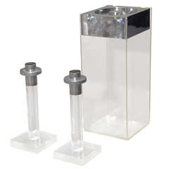 Vintage Lucite Standing Ashtray & Pair of Candlesticks