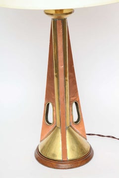 Table Lamp Mid Century Modern Architectural wood and brass 1960's