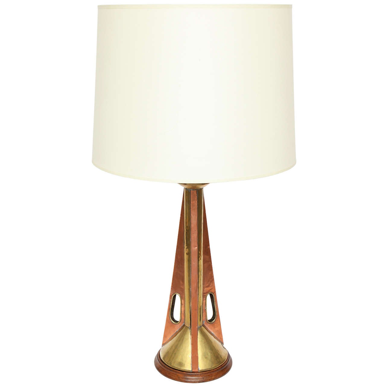  Table Lamp Mid Century Modern Architectural wood and brass 1960's im Angebot