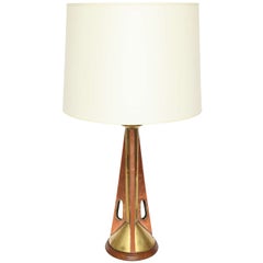 Table Lamp Mid Century Modern Architectural wood and brass 1960
s