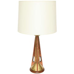  Table Lamp Mid Century Modern Architectural wood and brass 1960's