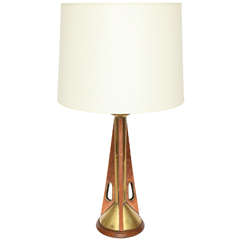 1960s Modernist Brass and Wood Table Lamp 4