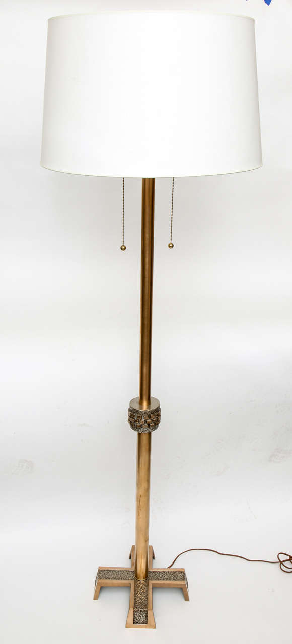 Polished Floor Lamp Mid Century Modern Architectural brass and silver 1960's For Sale