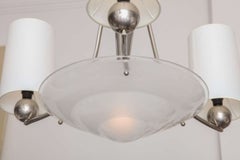 Ceiling Fixture Art Deco polished nickel and frosted glass German 1920's