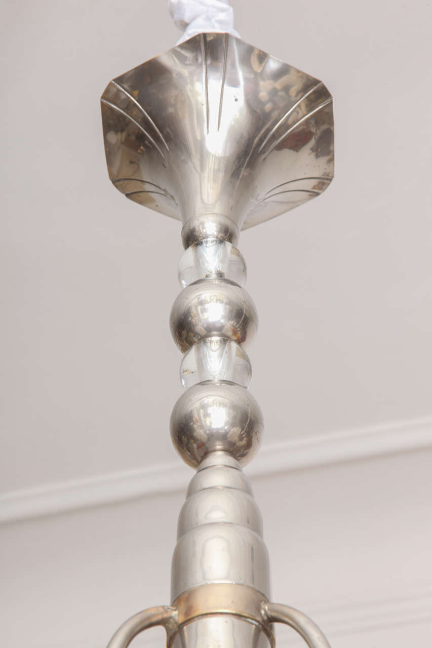 Nickel Ceiling Fixture Art Deco polished nickel and frosted glass German 1920's For Sale