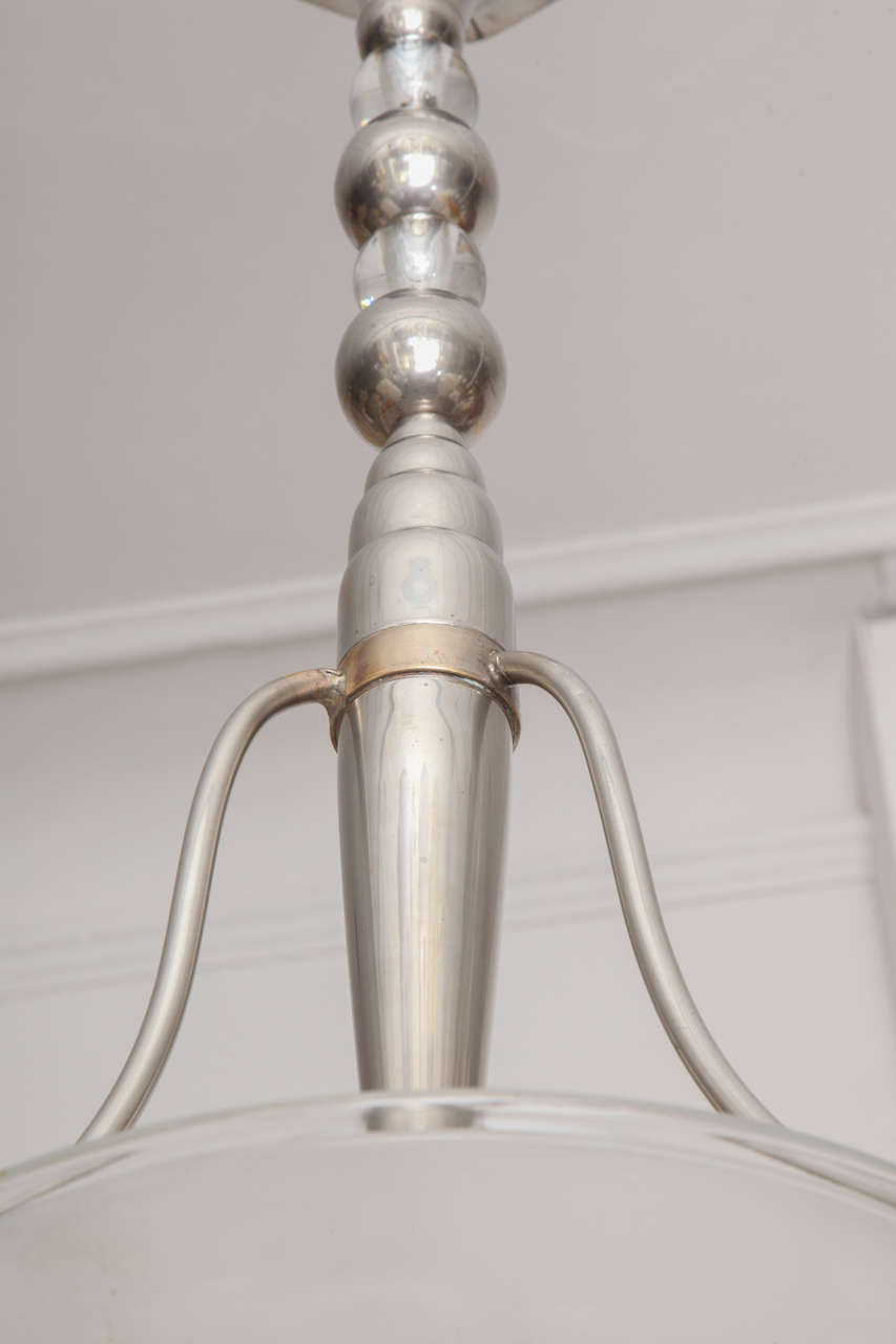 Ceiling Fixture Art Deco polished nickel and frosted glass German 1920's (Deutsch) im Angebot