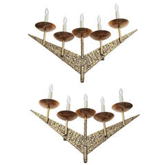 Pair of 1960s Modernist Sculptural Brass Wall Light Sconces 1