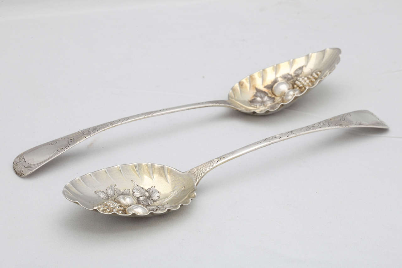 British Rare Pair of Exeter Sterling Silver Parcel-Gilt Georgian Berry Spoons For Sale
