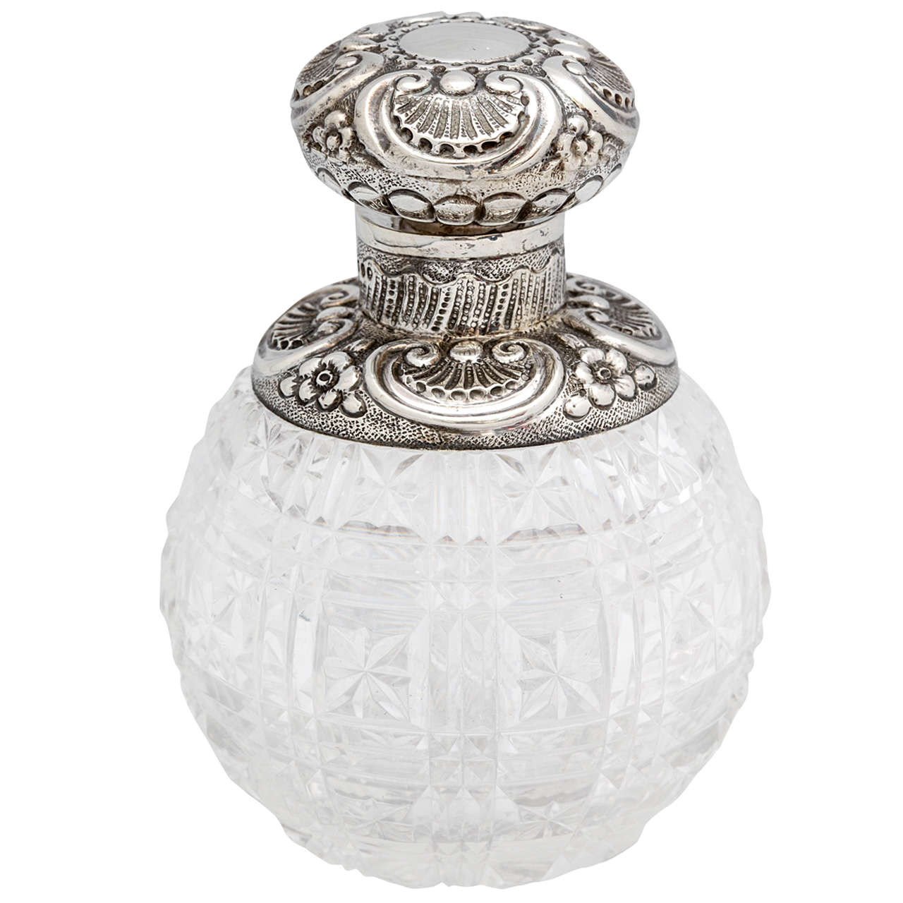 Sterling Silver-Mounted Cut Crystal Perfume Bottle