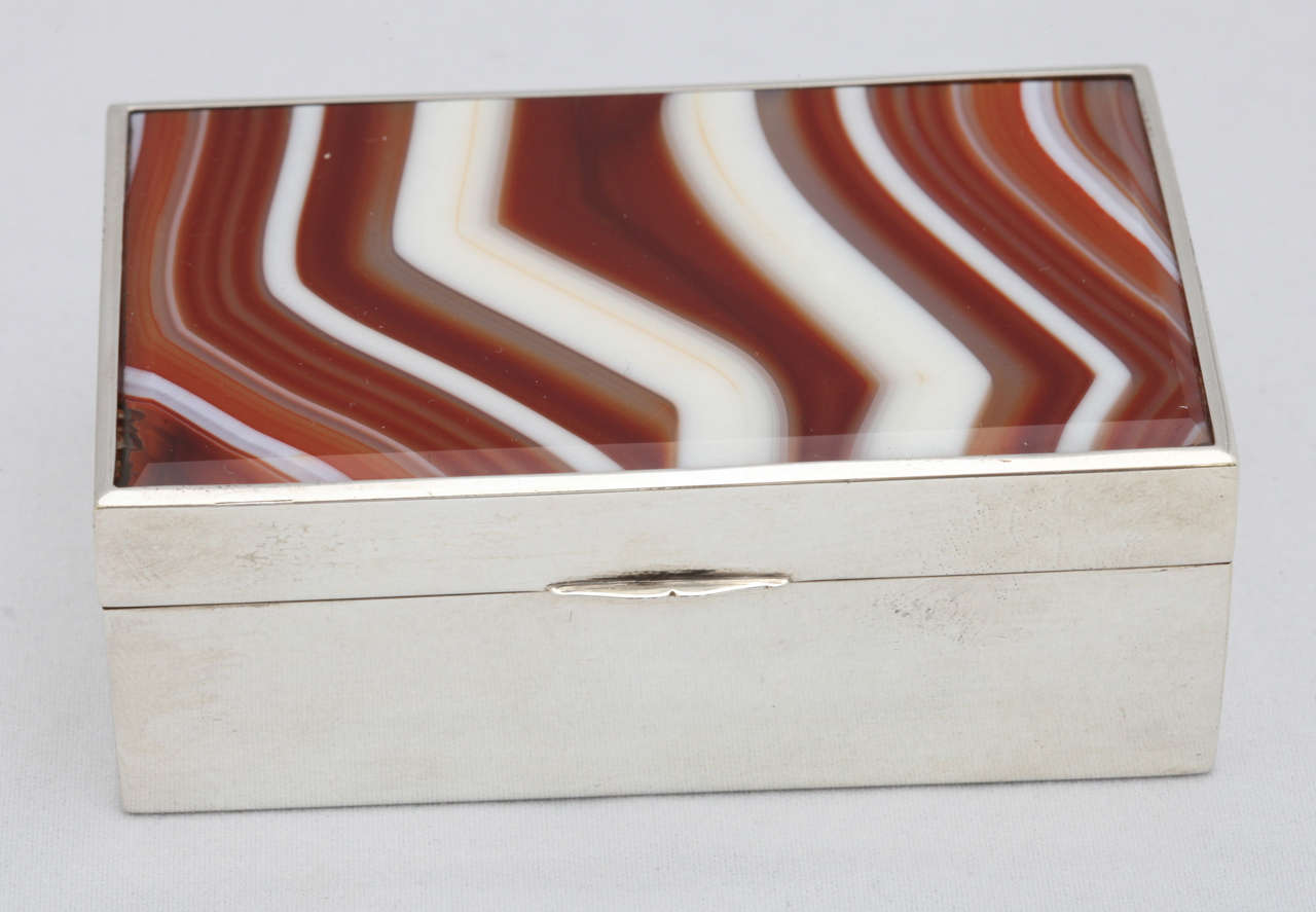 Sterling Silver and Banded Agate Table Box With Hinged Lid