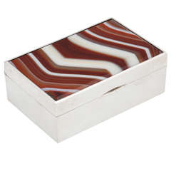 Antique Sterling Silver and Banded Agate Table Box With Hinged Lid