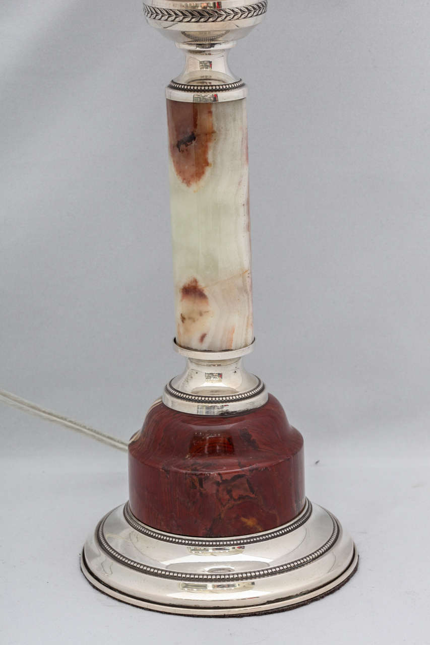 Mid-Century Modern Continental Silver-Mounted Marble Table Lamp For Sale