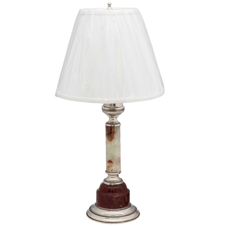 Continental Silver-Mounted Marble Table Lamp For Sale