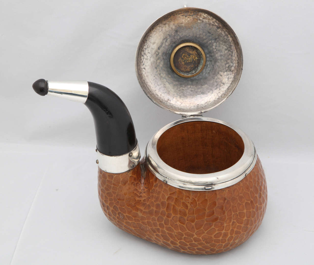 Unusual, Large, Continental Silver (.800) -Mounted Wood Pipe-Form Humidor In Excellent Condition In New York, NY