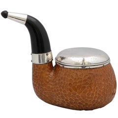 Unusual, Large, Continental Silver (.800) -Mounted Wood Pipe-Form Humidor