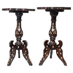 Antique Pair of Mother-of-Pearl Inlaid Tripod Tables