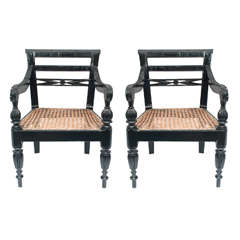 Pair of Anglo-Indian Ebonized and Caned Child's Chairs
