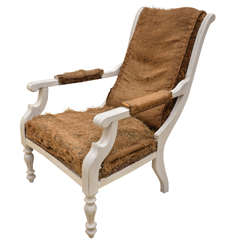 19th Cent. Continental Distressed White Painted Open Arm Chair