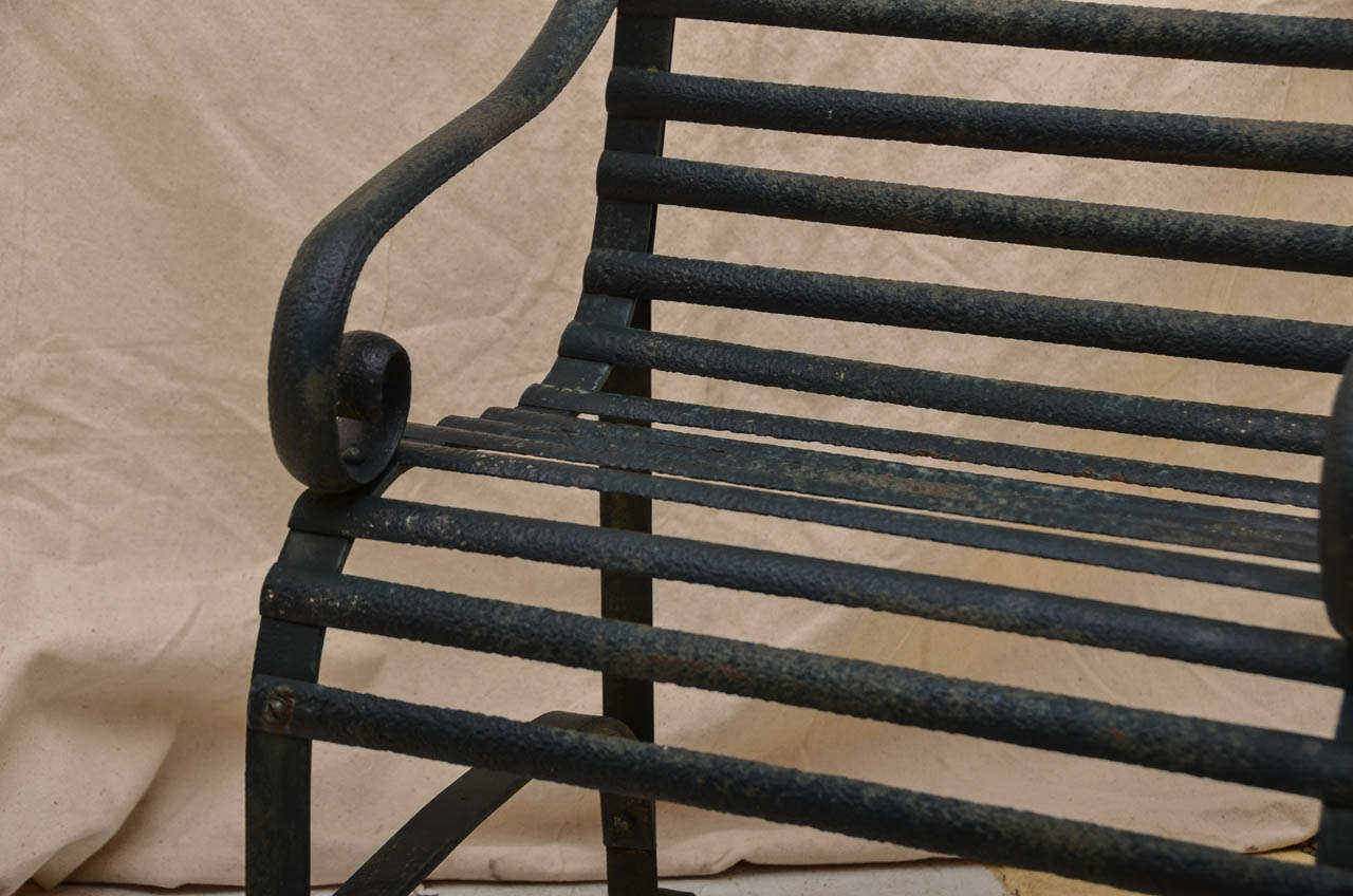 English Regency Wrought Iron Scroll-Arm Garden Chair In Excellent Condition In Southampton, NY