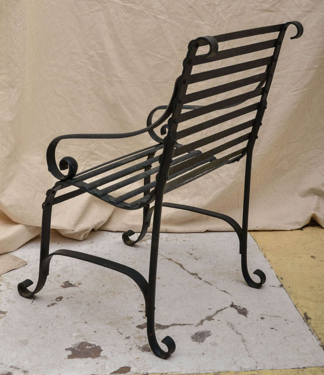 19th Century English Regency Wrought Iron Scroll-Arm Garden Chair