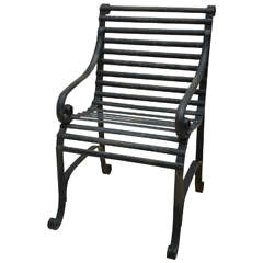 English Regency Wrought Iron Scroll-Arm Garden Chair