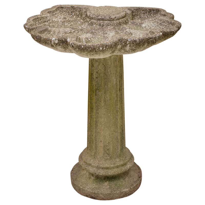 American 1940s Scallop Shell Cement Bird Bath at 1stDibs