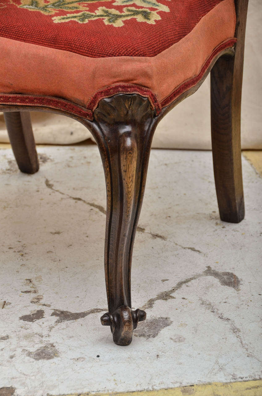 19th Century English Oak Tall-Back Needlepoint-Covered Accent Chair For