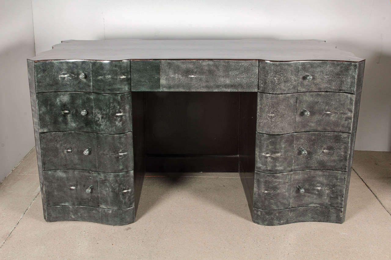 Beautiful Deco inspired desk covered in grey shagreen by Garrison Rousseau