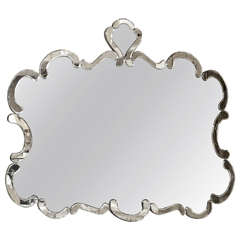 French Deco Mirror with Scalloped Edges and Cut Out Crest