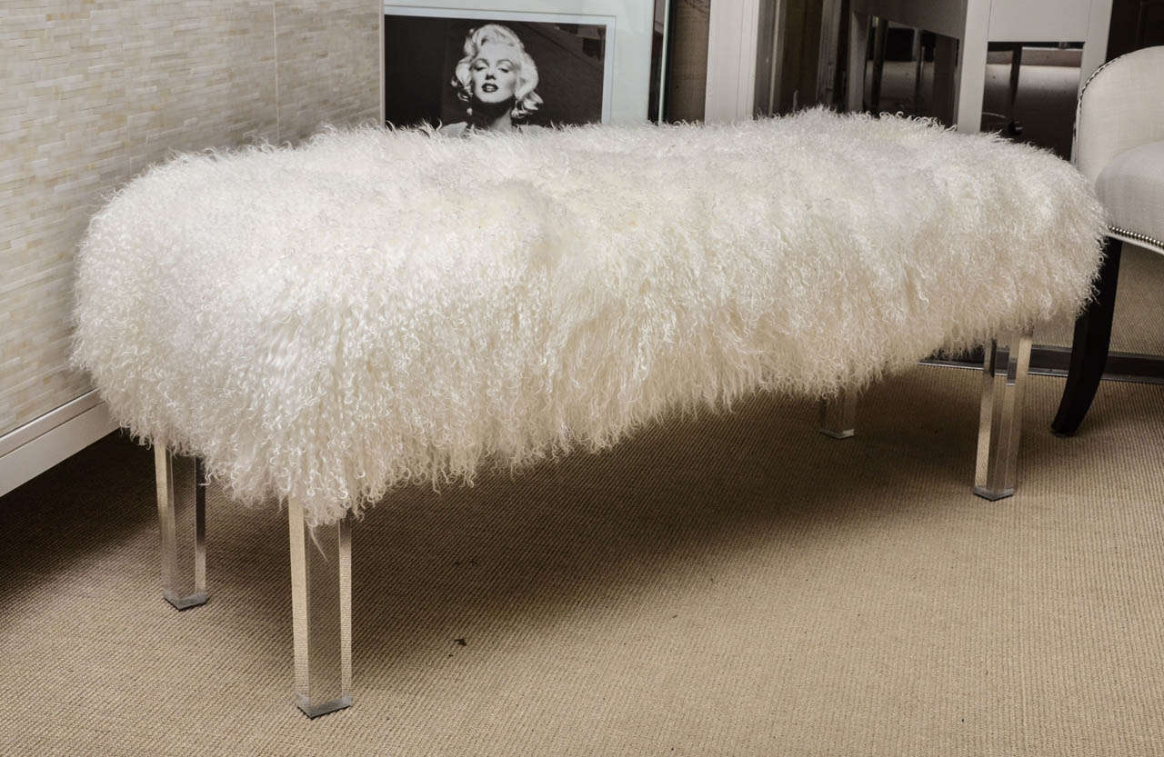 Attractive Tibetan lamb bench on Lucite legs