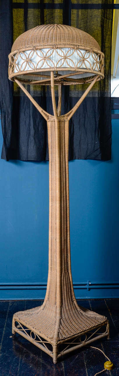 Rare and Unique Mittleuropa Wicker Standing Lamp, circa 1910