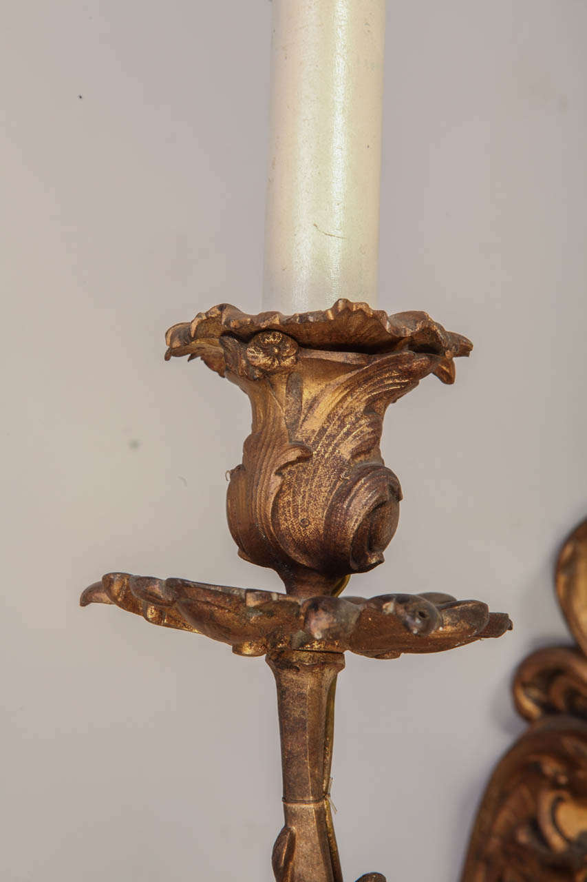 Bronze Pair of French Mid-19th Century Louis XV Style Ormolu Six-Arm Sconces For Sale