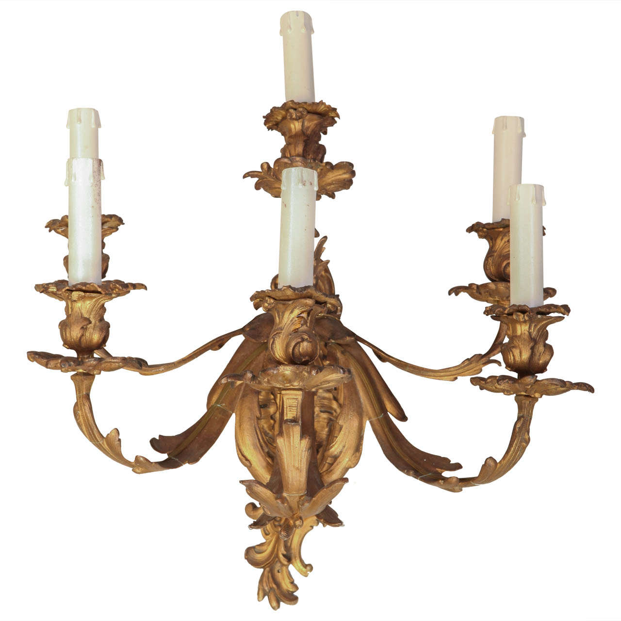 Pair of French Mid-19th Century Louis XV Style Ormolu Six-Arm Sconces For Sale