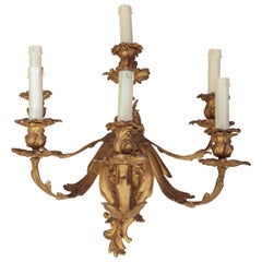 Antique Pair of French Mid-19th Century Louis XV Style Ormolu Six-Arm Sconces