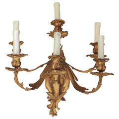 Pair of French Mid-19th Century Louis XV Style Ormolu Six-Arm Sconces