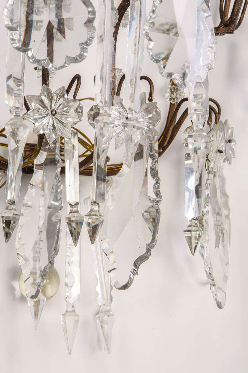French  Pair of 19th century Continental Seven Branch Cut-Glass Wall Lights For Sale