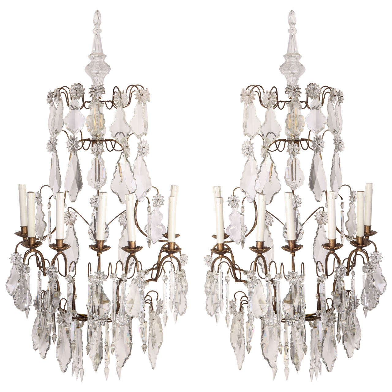  Pair of 19th century Continental Seven Branch Cut-Glass Wall Lights