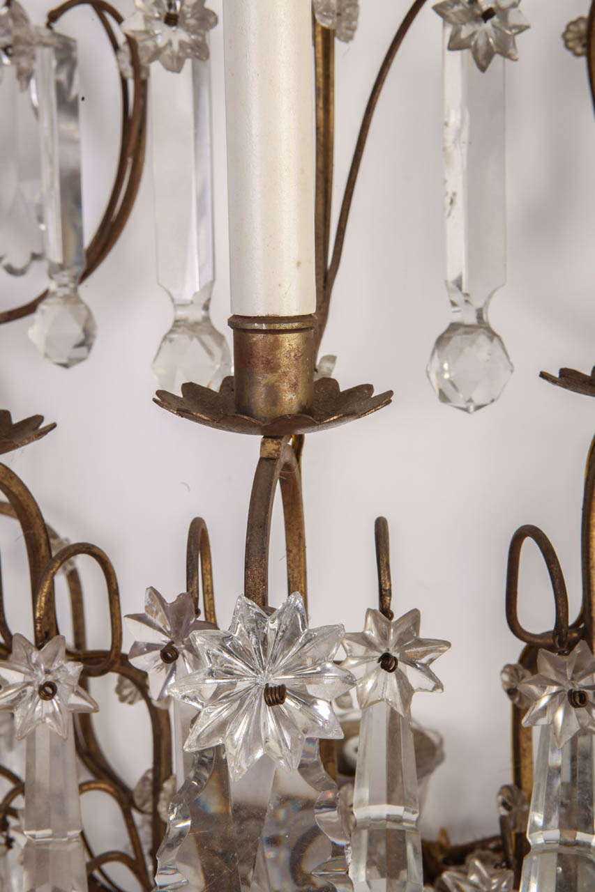 19th Century Fine Continental Five Branch Cut-Glass Wall Lights For Sale