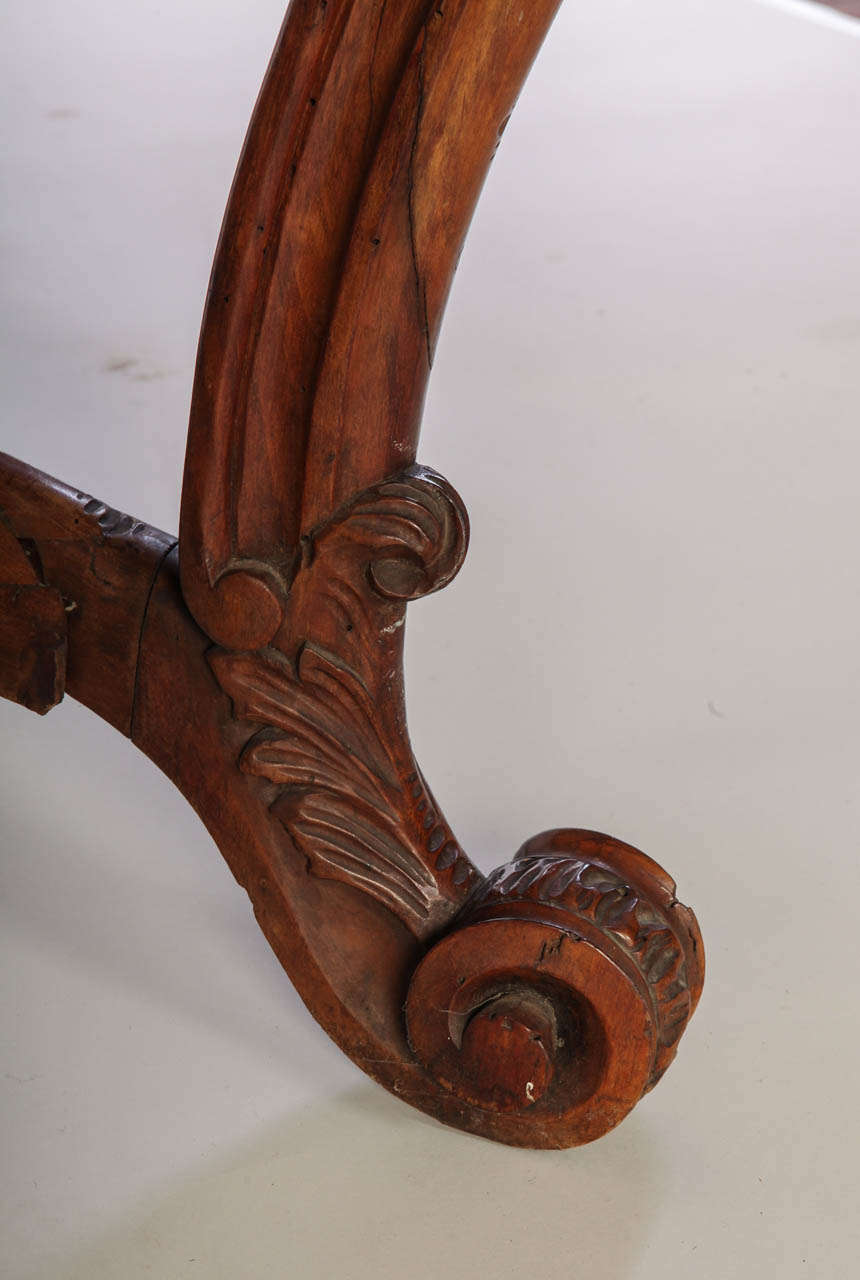 Italian 19th Century Carved Walnut Console Table with White Marble Top 2