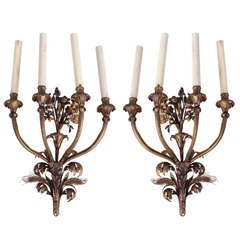 Pair of Italian Gilt-Tole Four Arm Sconces